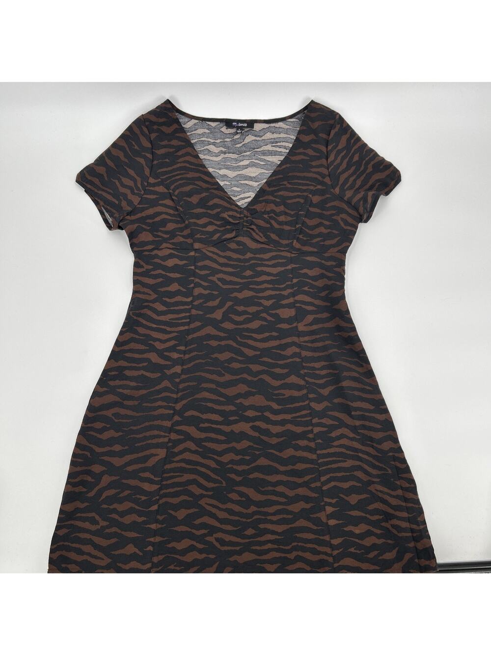 Madewell Abstract Animal V-Neck Mini Dress Womens Size 4 Brown Viscose